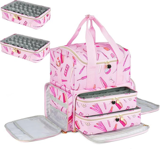 Nail Polish Organizer Case - Large Double Layer Organizers and Storage Bag for Nail Supplies and Art Tech by Jaffzora