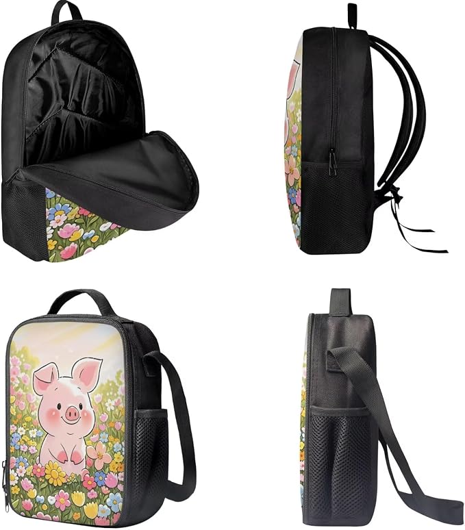 Forchrinse Kids Backpacks for Girls 3Pcs Pig Backpack Set with Lunch Box Pencil Case Kids 17 Inch Bookbag for Kindergarten/Elementary/Preschool - Image 3