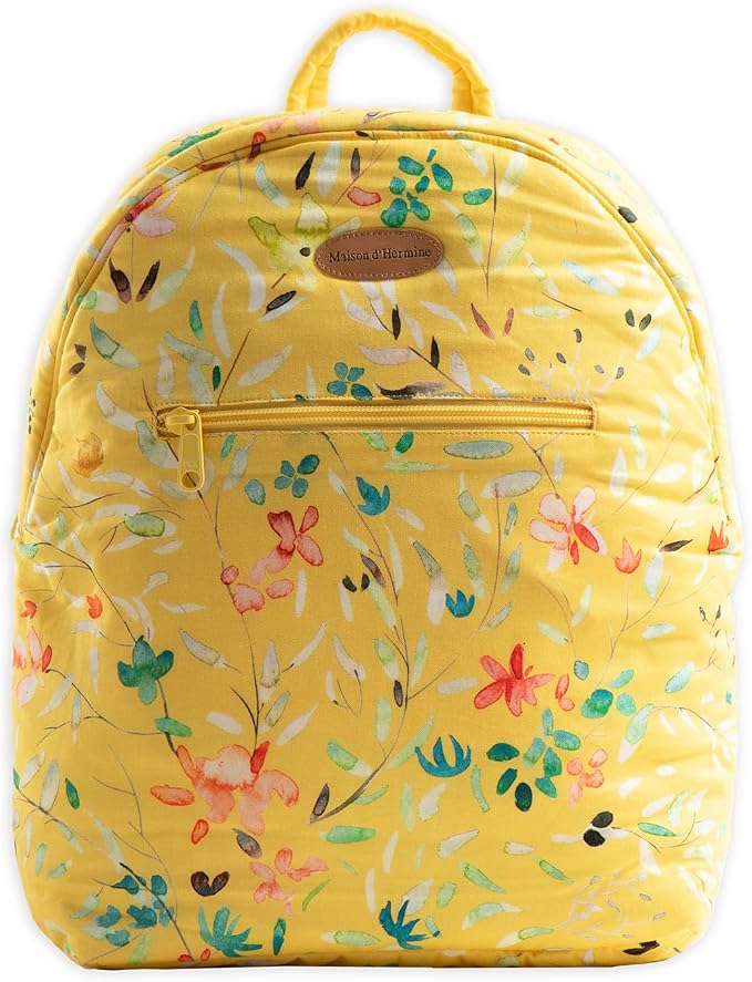 Maison d' Hermine Backpack for Women Men Cotton Shoulder Multipurpose Rucksack with Small Pouch Lightweight Multi Pocket Bag for Travel Work Beach Perfect for Spring Summer (Colmar - Yellow) by MaisondHermine