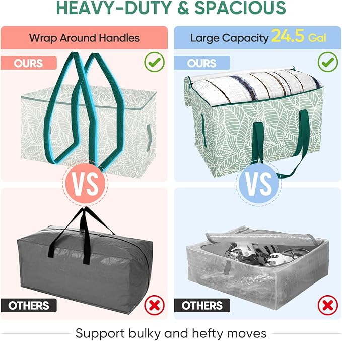 BALEINE 8-Pack Oversized Moving Bags with Reinforced Handles, Heavy-Duty Storage Tote for Clothes, Moving Supplies (Antique Folidage, 8-Pack) - Image 4