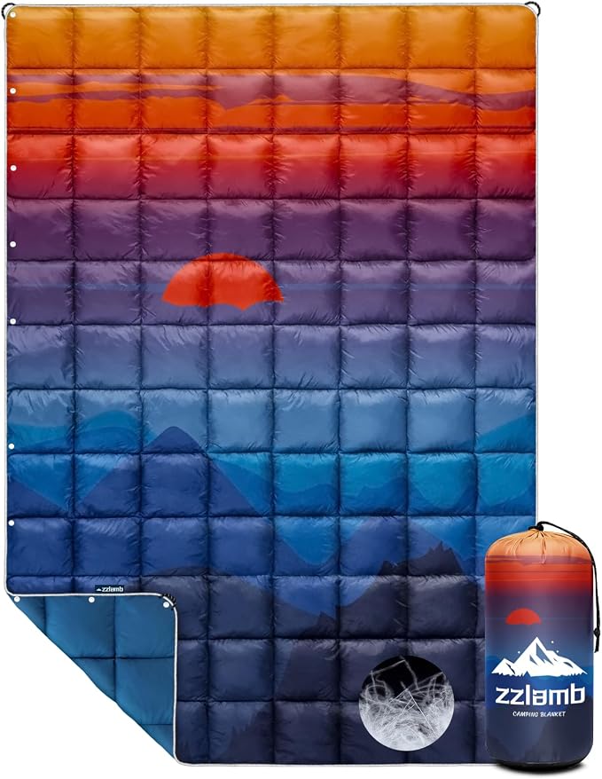 zzlamb Puffy Down Camping Blanket Water-Repellent, Down Throw Travel Blanket Portable for Outdoor, Light Warm Quilt for Couch Plane Car Theater Stadium Picnic RV Backpacking Hammock by zzlamb