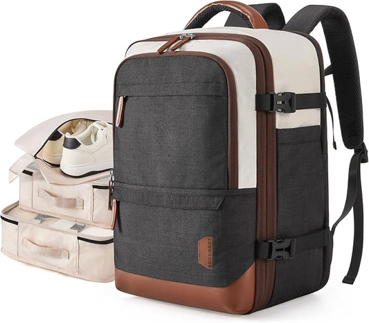 BAGSMART 37L Expandable Travel Backpack Compression Carry On Daypack | Black and White weekender bag fits 17" laptop. Water resistant luggage with packing cubes and shoe pouch. by BAGSMART