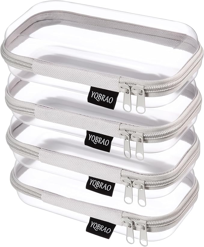 YQBRAO 4-Pack Clear Hard Shell Zipper Case, 1.2mm Ultra-Thick Diaper Bag Organizer Pouches, Rigid Self-Standing Travel Makeup Bags with YKK Zippers, TSA Approved, Gray by Unknown