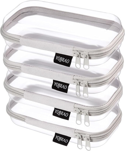 YQBRAO 4-Pack Clear Hard Shell Zipper Case, 1.2mm Ultra-Thick Diaper Bag Organizer Pouches, Rigid Self-Standing Travel Makeup Bags with YKK Zippers, TSA Approved, Gray by Unknown