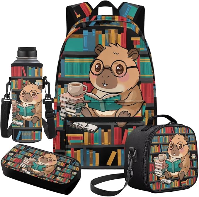Cute Capybara Backpack for Boys Cute Animal Reading Backpack and Lunch Box for Girls Boys School Bag Set 4-in-1 Lightweight 17" Kids Bookbag Ages 8-10 10-12 Teens Daypack Purse - Image 2