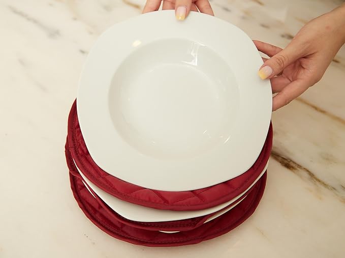 Covermates Keepsakes Dish Storage Set – Padded China & Dinnerware Storage Cases with Dividers, Cup & Stemware Storage, Quilted Polyester Protection, ID Window, Red - Image 3