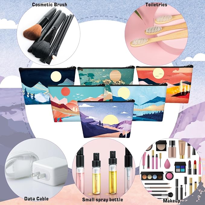 Sweetude 24 Pcs Mountain Makeup Bags Bulk Colorado Gifts Portable Mountain Travel Cosmetic Bags with Zipper Waterproof Portable Roomy Travel Toiletry Organizer Storage Beauty Pouch for Women Gifts - Image 4