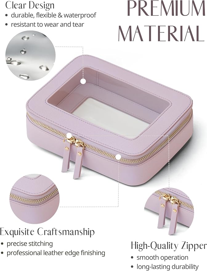 Popvibe Clear Makeup Bag Travel Cosmetic Case Transparent Toiletry Bag with Zipper, Portable Make Up Organizer Traveling Compact Car Bag for Essentials, Purple, Medium - Image 2