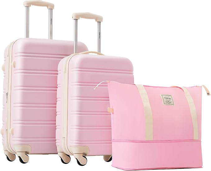 Merax Luggage Sets 2 Piece Suitcase Set 20/24 IN,Carry on Luggage and Travel Bag TSA Lock Expandable,Hard Case Luggage with Spinner Wheels,White Pink by Merax