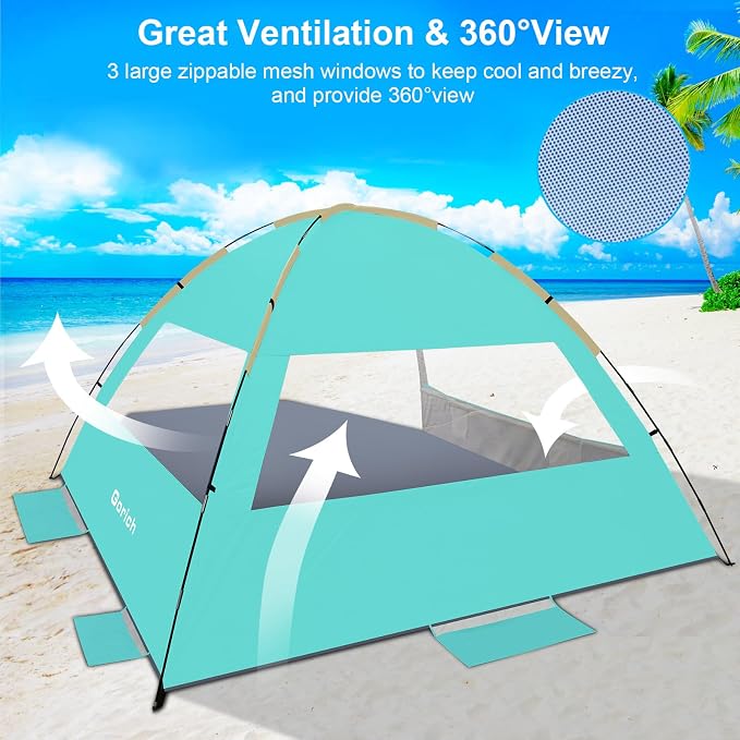 Gorich Beach Tent Sun Shelter for 3/4/6/8/10 Person with UPF 50＋ UV Protection, Lightweight & Easy Setup Beach Shade Canopy, Portable Beach Shade Tent Beach Cabana - Image 4