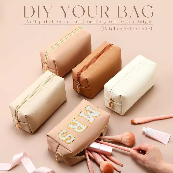 Kigeli Aesthetic Makeup Bags PU Leather Cosmetic Pouches Waterproof Plain Toiletry Bags Makeup Pouches Bulk for Women Party Gift Travel Storage Organizer(Retro Color,7.1 x 2.8 x 4.3 in) - Image 4