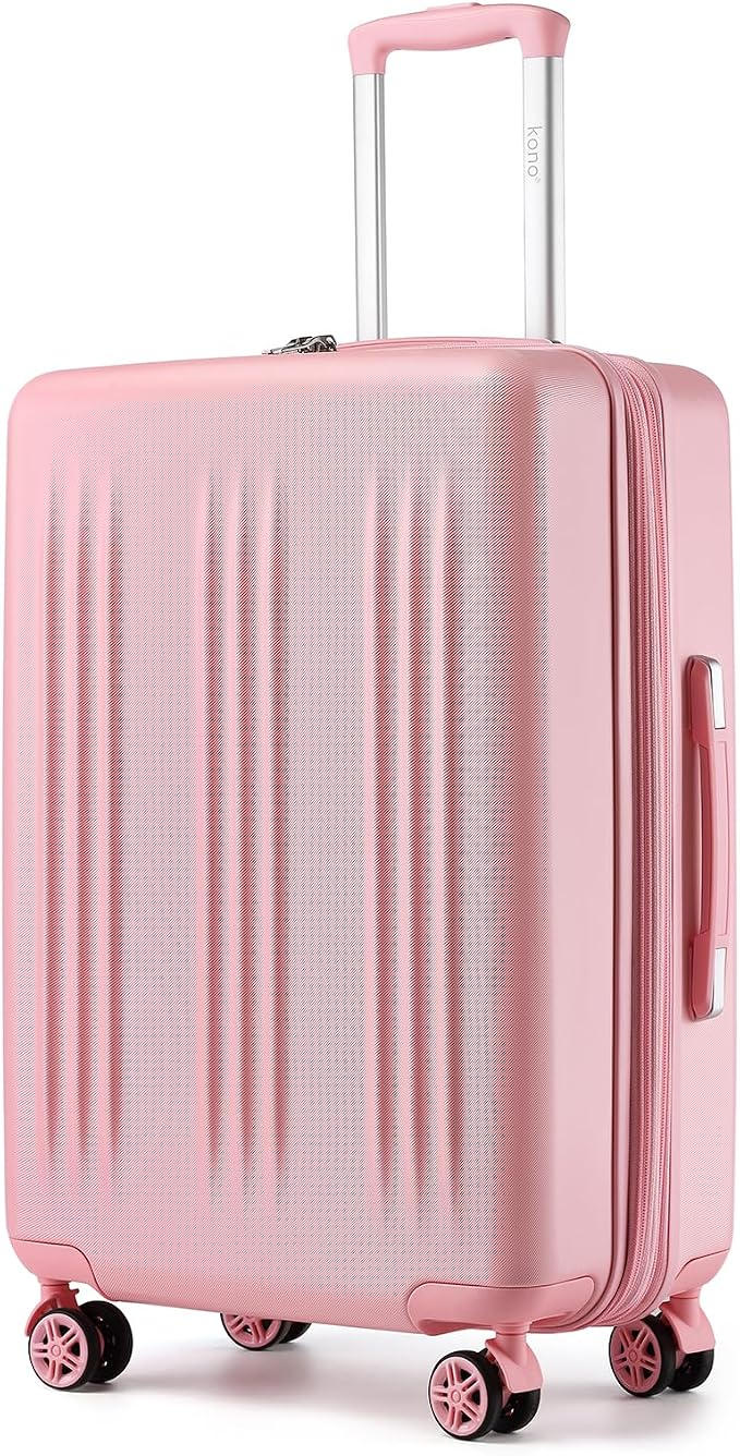 Kono 24 Inch Expandable Luggage with Spinner Wheels Checked Suitcase Pink | PC+ABS Hard Shell Suitcase with TSA Lock Scratch and Drop Resistant, 24 Inch Lightweight Medium Luggage for Travel by Kono