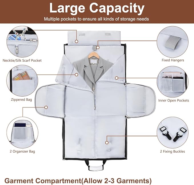 Garment Duffle Bag for Travel - Convertible Carry on Garments Duffel Bags Travel Bag for Women Men Large Weekender Bag with Shoes Compartment 3 in 1 Hanging Clothes Suit Dress Bag 3pcs Set - Image 4