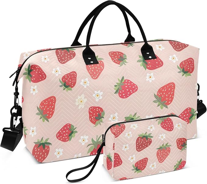 Weekender Bags Travel Duffel Gym Bag Small Scale Strawberry Carry on Overnight Tote Bag with Toiletry Bag for Airplane Travel Trip Gym Yoga by senya