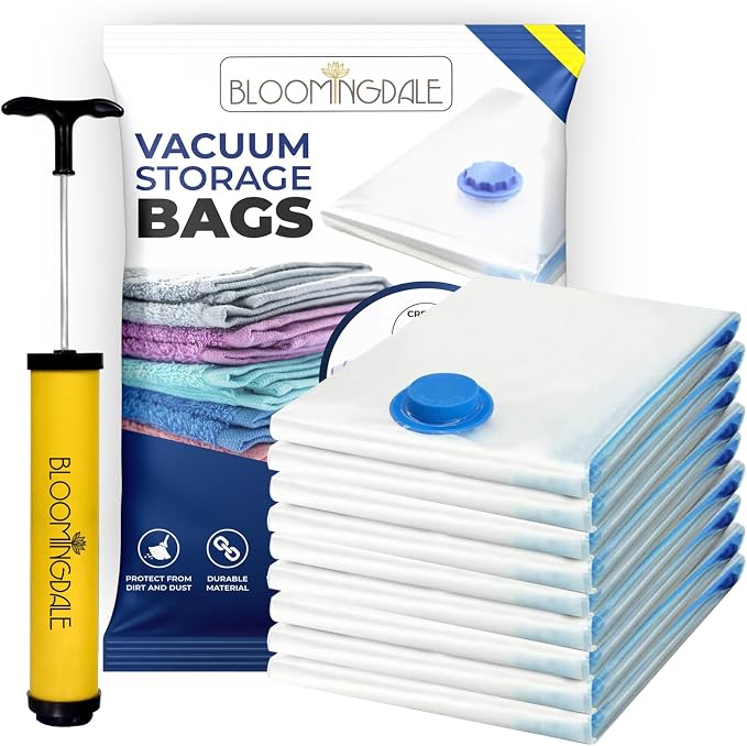 Bloomingdale Vacuum Bags For Travel Reusable Vacuum Bags For Clothes With Pump For Space Saving Ziplock Bags For Travel Packing Blankets Compression Vacuum Storage Bags Vacuum Bag- Set Of 9 (3M,3L,3J) by Bloomingdale