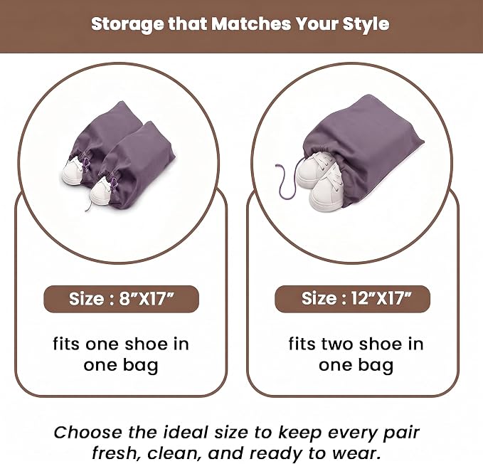 LFH Cotton Rich Shoe Storage Bags with Drawstring, Dustproof Breathable Reusable Organizer, Perfect For Travel, Dorm, Hotel,College,Gym,Easy to Carry,Machine Washable12"x17" (Pack of 2)-Lavender - Image 5