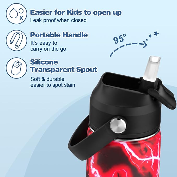 Bevalsa Kids Backpack for Boys with 14oz Insulated Bottle, Gamer Backpack School Bags for Kids & BPA-FREE Stainless Steel Metal Bottle for Elementary Middle School Student (Red Lightning) - Image 9