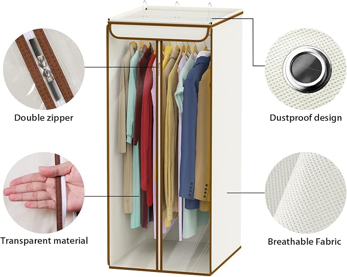 Univivi Garment Bags for Hanging Clothes, Large Clothes Storage Bags Closet Organizer with Clear Window, Premium Hanging Garment Storage Bag for Suits, Coats, Dresses, 40", 2 Pack (Beige) - Image 3