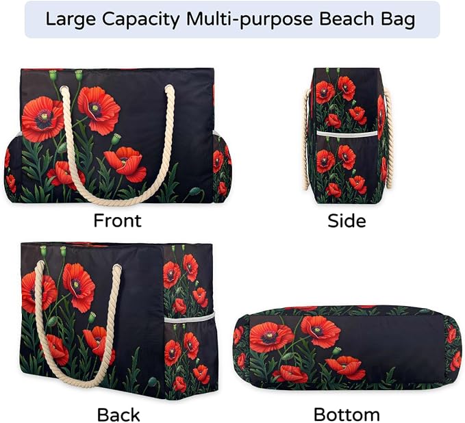 Large Beach Bag with Zipper Beach Bags for Women Water Resistant Swim Pool Bag - Image 6