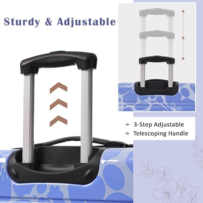 Merax Suitcase Set, Hardshell Luggage Sets 3 Piece with Spinner Wheels | Durable Printing Suitcase with TSA Lock Lightweight 20" 24" 28",Blue - Image 4