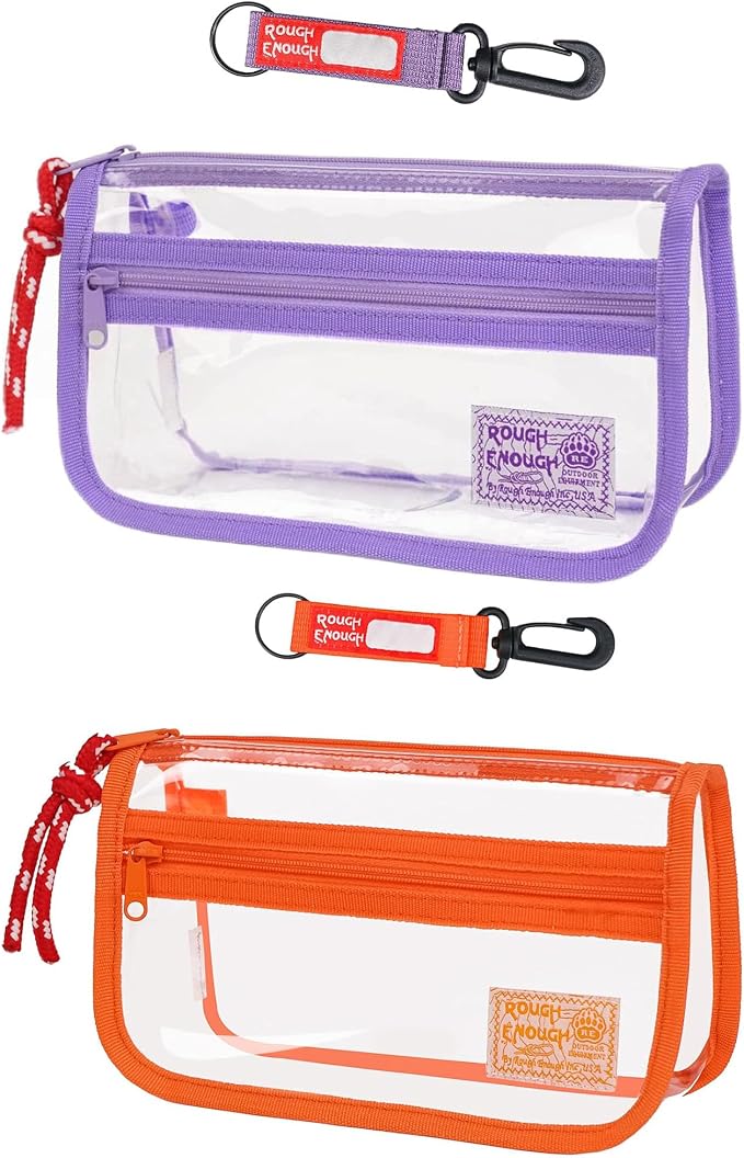 Rough Enough Clear Pencil Pouch Set Small Regular Sizes With YKK Zipper For All Ages Office Stationary Art Supplies Organizer by REROUGHENOUGH