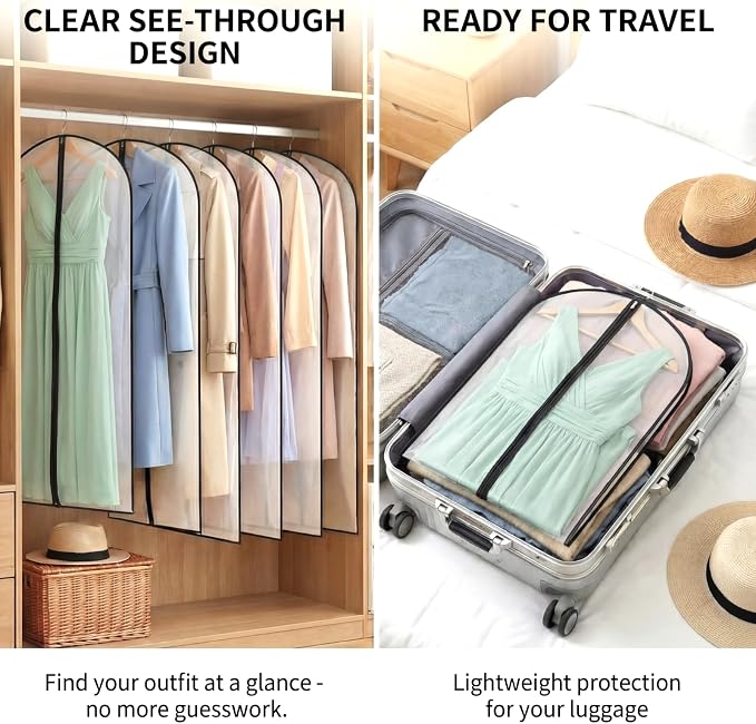 Amylove 20 Pcs 24 x 40/60/72 Inch Garment Bags Bulk Hanging Clothes Storage Covers for Closet Organization Dustproof Transparent Dress Suit Bag Set for Wedding Dresses Long Gowns Coats - Image 5
