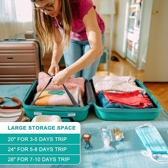 Kono 24 Inch Luggage Suitcase with Spinner Wheels TSA Lock | Lightweight PC+ABS Hardside Medium Checked Luggage Durable Rolling Suitcase Turquoise - Image 7