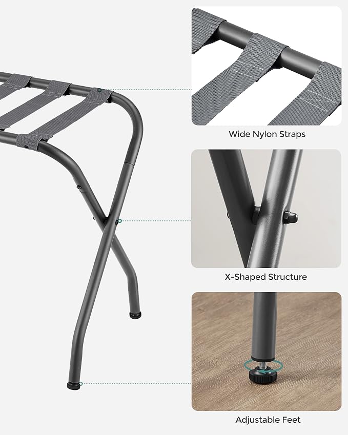 SONGMICS Luggage Rack, Pack of 2, Luggage Racks for Guest Room, Suitcase Stand, Steel Frame, Foldable, for Bedroom, Gray URLR64GS-2 - Image 6