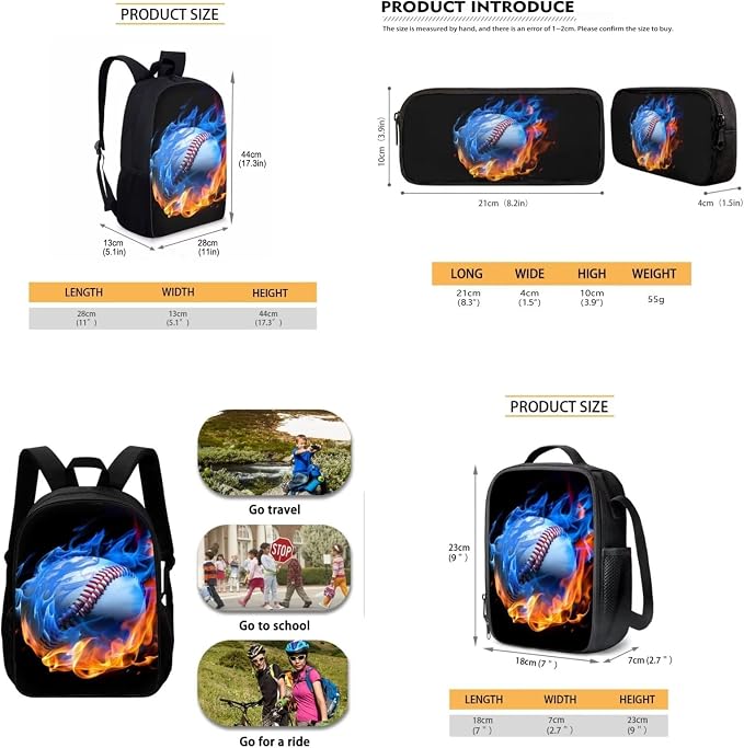 Mumeson Cool Baseball Backpack for Kids,Rucksack Lightweight School Bags Large Bookbags Soft Backing Daypack Insulated Lunch Tote Bag Pencil Case Pouch Storage - Image 5