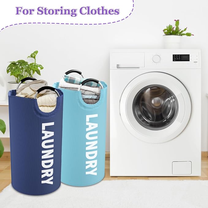 2Pcs Foldable Laundry Basket with Handles, 95L Large Clothes Hampers for Men, Tall Laundry Bin Stand Up Well, Portable Storage Basket for Family, Flat, Blue + Navy Blue - Image 4
