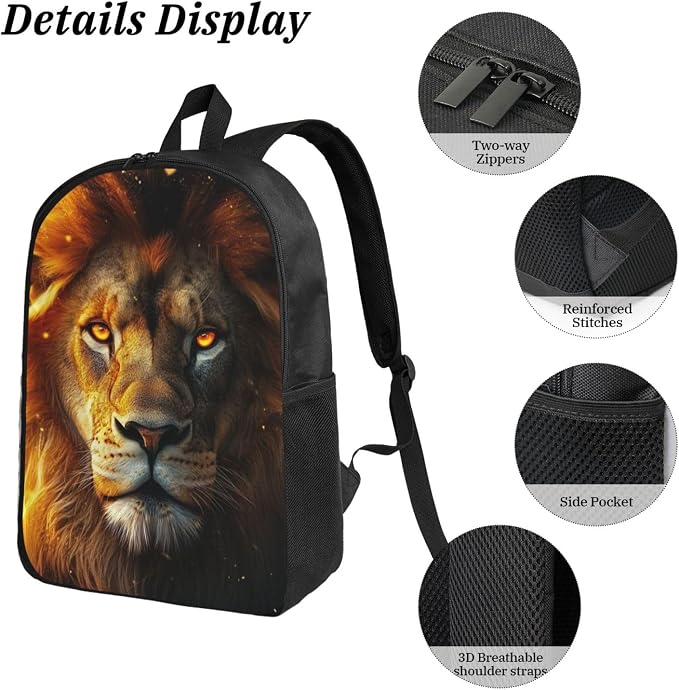 Lion Kid Backpack Set with Lunch Bag & Pencil Case Large Capacity School Bag 17 Inch Bookbag for Boy Girl - Image 5