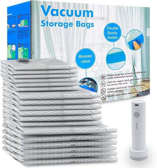 Vacuum Seal Bags 18-Pack with Wireless Pump, 6 Large/6 Medium/6 Sizes, Reusable Storage for Clothes Travel, Luggage & Suitcases, Portable Space Saver by Unknown