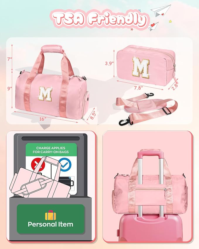 Gifts for Niece-Girl Gym Bag with Shoe Compartment, Kid Personalized Weekender Overnight Bags, Initial Travel Tote with Makeup Pouch, Birthday Gift for Sister Granddaughter (Letter J) - Image 3