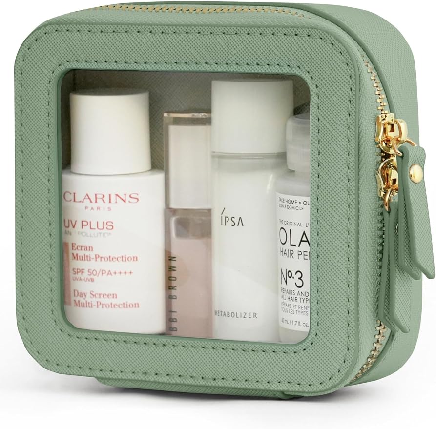 Popvibe Small Clear Makeup Bag Mini Travel Cosmetic Case Transparent Toiletry Bag with Zipper, Portable Make Up Organizer Traveling Compact Car Bag for Essentials, Sage Green, Mini by POPVIBE