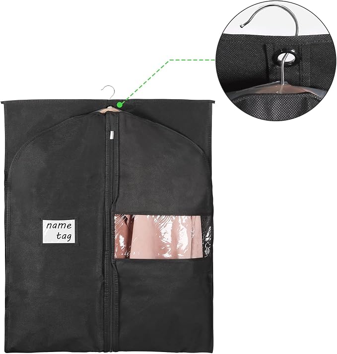 KEEGH 60 in Garment Bags for Hanging Clothes (Set of 10) Black | Transparent Window, Label Pocket, Eye-Hole for Folding, Dress Bags for Gowns, Long Dress Bag for Closet Storage - Image 5