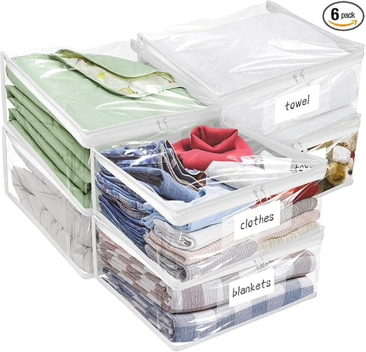 Plastic Storage Bags with Easy-Glide Zipper, Pack of 6, Durable Clear Vinyl Zippered Storage Bags for Clothes Sweaters Comforters Blankets Sheets Bedding (15 x 12 x 5 Inch, White) by Kikerike