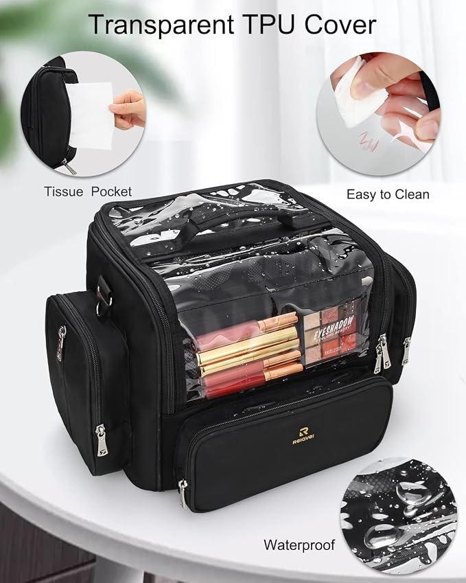 NAONAYA Makeup Brush Bag Extra Large Makeup Brush Case with 4 small bags Professional Makeup Artist Brush Holder Stand Up Organizer for Travel with Adjustable Dividers and Shoulder Strap - Image 5