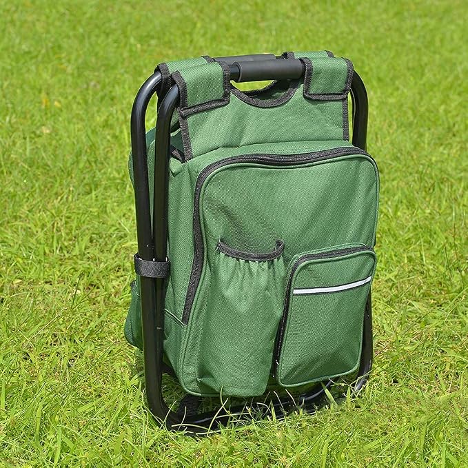 Folding 3 in 1 Camping Chair Stool Backpack with Cooler Insulated Picnic Bag, Hiking Camouflage Seat Table Bag Camping Gear for Outdoor Indoor Fishing Travel Beach BBQ (Green) - Image 2