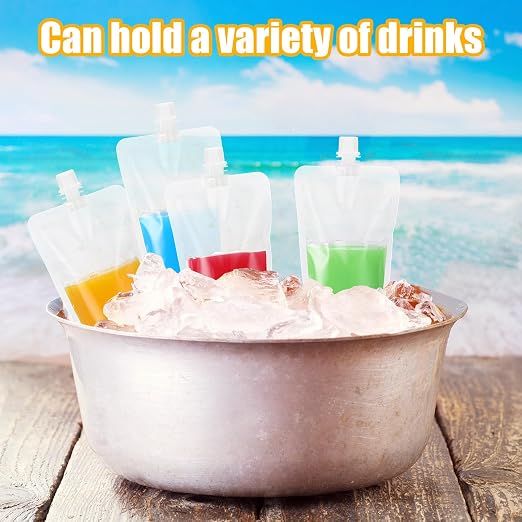 Patelai 300 Pieces Plastic Liquid Pouch Reusable Juice Pouches Travel Water Leak Proof Bags Bulk with Collapsible Silicone Funnel for Travel Outdoor (10 oz) - Image 3