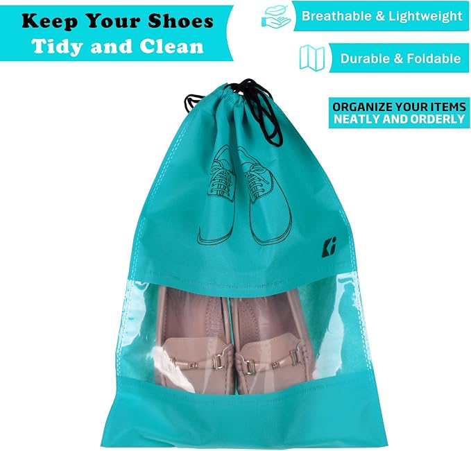 Kuber Industries Pack of 12 Shoe Bags | Shoe Bags for Travel | Non-Woven Shoe Storage Bags | Storage Organizers Set | Shoe Cover with Transparent Window | Shoe Dori Cover | Green - Image 2