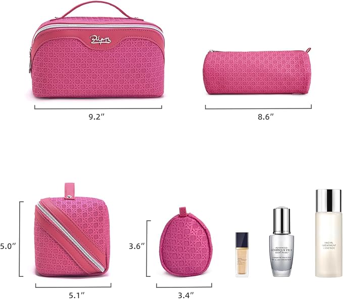 BOYATU Travel Makeup Bag Cosmetic Bags for Women: Large Capacity 3 Pcs Set Make up Bag with Compartments - Waterproof Vegan Leather Toiletry Organizer Bags with Handle (M-73Rose) - Image 6