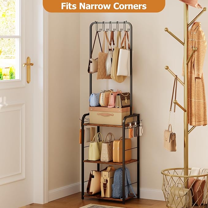 Floor-Standing Purse Organizer for Closet with 5 Hangers & 6 Side Hooks, Tall Purse Rack Stand for Purse Storage, High-Capacity Handbag Organizer, Multi-Purpose Purse Storage Organizer for Small Place - Image 7