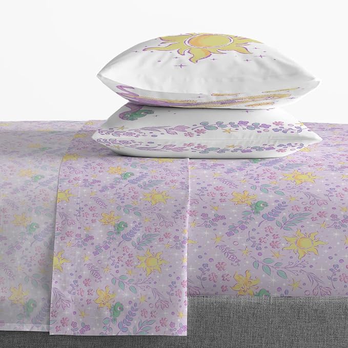 Jay Franco Kids Sheet Set with Fitted, Flat Sheets & Pillow Cover - Ultra-Soft Bedding with Pillowcase for Room Decor, Purple - Disney Princess Rapunzel, 4 Piece Queen - Image 6