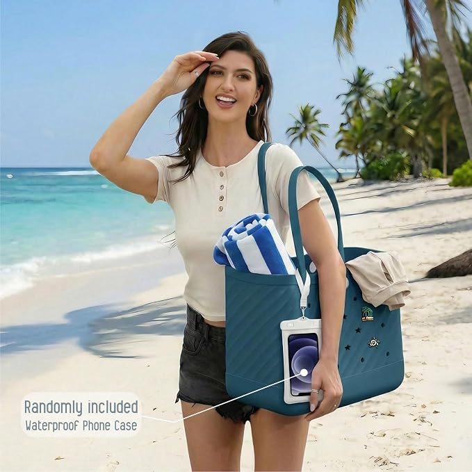 Rubber Tote Bag Extra Large & Medium, Waterproof Beach Bag for Women Men, Pool Travel Swim Silicone Tote - Image 2