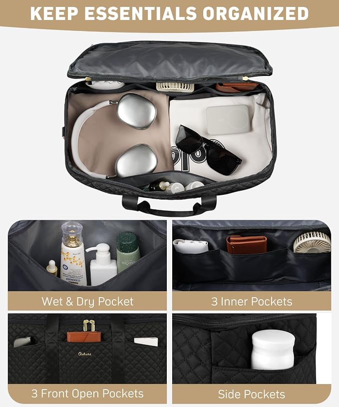 Duffle Bag for Travel, 40L Weekender Bag with Shoe Compartment, Carry On Overnight Bag for Women with Toiletry Bag Duffel Bags with Wet Pocket for Gym Hospital Bags for Labor and Delivery Black - Image 2