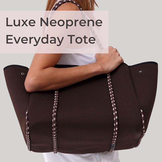 POPUPS Large Neoprene Tote Bag for Women - Everyday Designer Handbag for Travel Work and Beach with Pockets and Zipper Pouch - Image 3