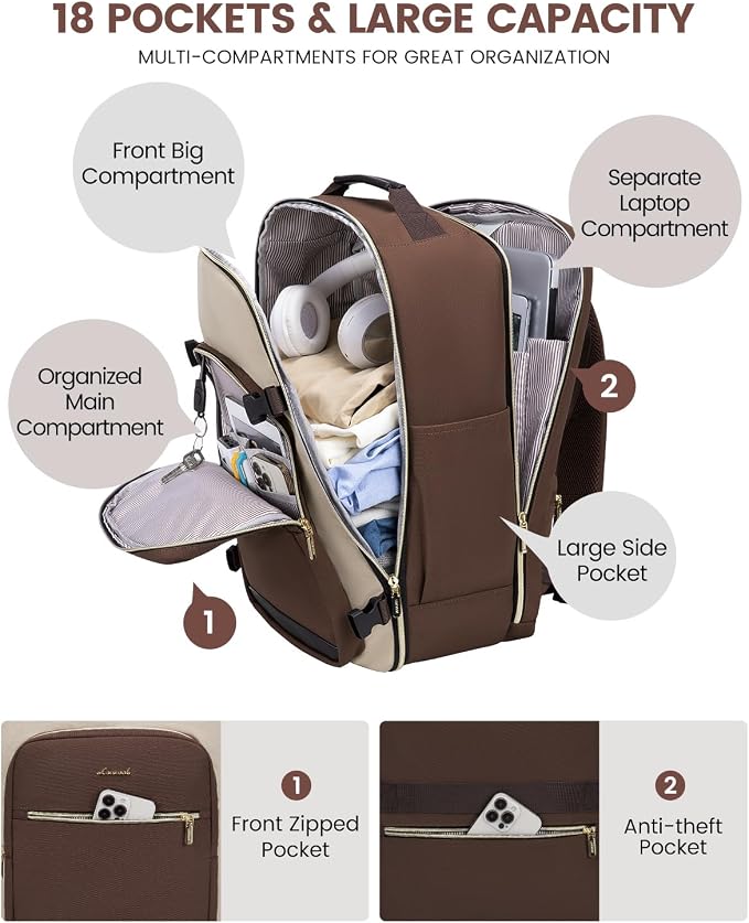 LOVEVOOK 50L Travel Backpack for Women & Men, Airline Approved Carry On Luggage with 3 Packing Cubes, TSA Overnight Bags, Waterproof Personal Item Bag, Weekender Essentials Backpacks fits 17" Laptop - Image 3