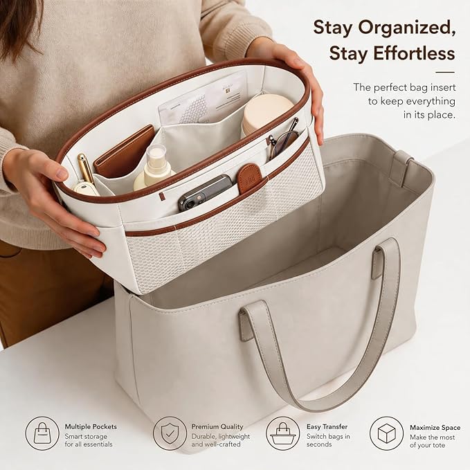 GIVLEFLY Purse Organizer Insert for Tote Bag, 14.5 Inch Satin Bag Organizer, Multi Pocket Handbag Organizer for Everyday Totes - Image 5