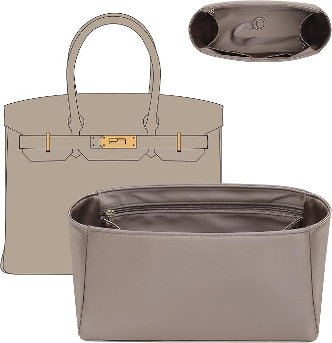 Doxo Professional Satin Purse Insert for Birkin 30 - High-End Bag Shaper with Silky Smooth Surface - Hermes Birkin 30 Insert Organizer with Multicolor Options (BR30, Etoupe Grey) by Doxo