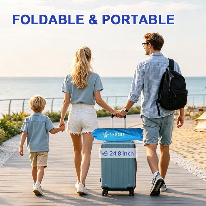 AMMSUN 6ft Folded Portable Travel Beach Umbrella with Sand Anchor Tilt Air vent UPF 50+UV Protection Fit In Suitcase Compact Foldable Telescopic umbrellas for Patio Garden Beach Pool Sky Blue - Image 7